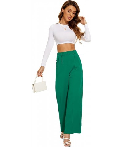 Women's Wide Leg Pants High Elastic Waisted in The Back Business Work Trousers Long Straight Suit Pants 006 Dark Green (Thin)...