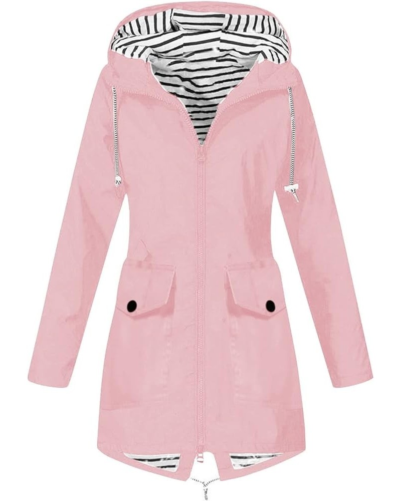 Rain Coats for Women Plus Size Warm Winter 2022 Trench Coat Lightweight Waterproof Jackets Zip-Up Hooded Outdoor 38pink $11.9...