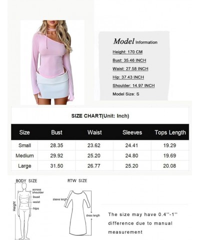 Women Sexy Ruched Asymmetrical Crop Tops Off The Shoulder Long Sleeve Going Out Shirts C-pink $7.01 T-Shirts