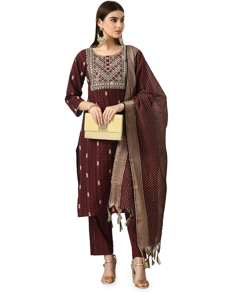 Women Indian Embroidered kurti set for women with dupatta Maroon $23.39 Tops