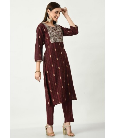 Women Indian Embroidered kurti set for women with dupatta Maroon $23.39 Tops