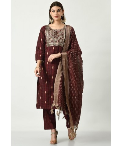 Women Indian Embroidered kurti set for women with dupatta Maroon $23.39 Tops