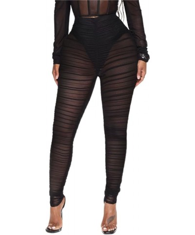 Womens Leggings High Waisted - Sexy Skinny Mesh See Through Pants Party Clubwear Ruched Black With Briefs $11.50 Leggings