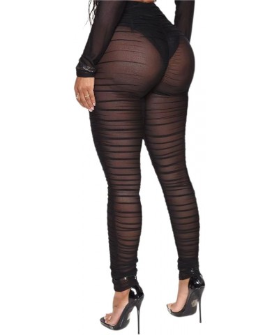 Womens Leggings High Waisted - Sexy Skinny Mesh See Through Pants Party Clubwear Ruched Black With Briefs $11.50 Leggings