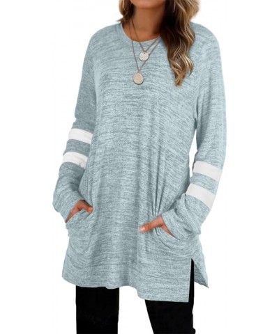 Womens Casual Sweatshirts Long Sleeve Shirts Oversized With Pocket Tunic Tops S-3XL 205-grayblue $10.07 Tops