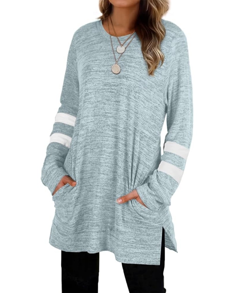 Womens Casual Sweatshirts Long Sleeve Shirts Oversized With Pocket Tunic Tops S-3XL 205-grayblue $10.07 Tops