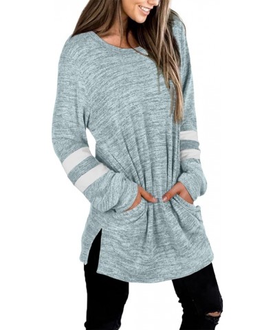 Womens Casual Sweatshirts Long Sleeve Shirts Oversized With Pocket Tunic Tops S-3XL 205-grayblue $10.07 Tops