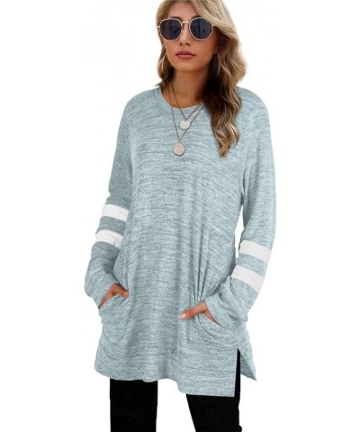 Womens Casual Sweatshirts Long Sleeve Shirts Oversized With Pocket Tunic Tops S-3XL 205-grayblue $10.07 Tops