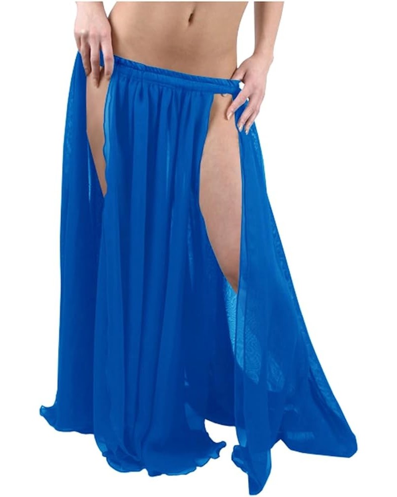 Women's Chiffon Panel Skirt Double Layer with 2 Front Slits Skirt Belly Dance Tribal Dodger Blue $25.95 Skirts