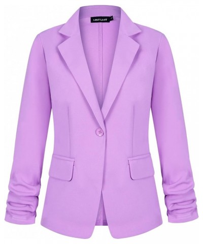 Women's 3/4 Sleeve Blazers One Button Work Office Blazer with Pockets Lilac $21.72 Blazers