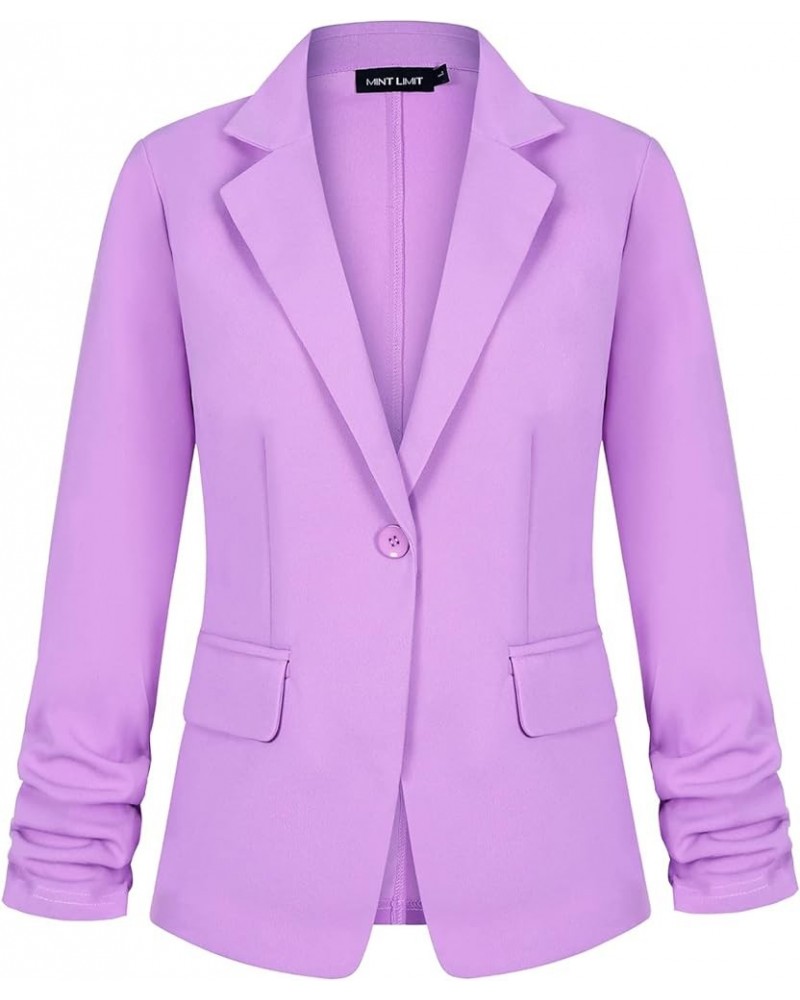 Women's 3/4 Sleeve Blazers One Button Work Office Blazer with Pockets Lilac $21.72 Blazers