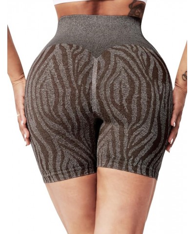 High Waist Workout Shorts for Women Seamless Scrunch Butt Lifting Short Gym Smile Contour Cycling Biker Shorts G-zebra Brown ...