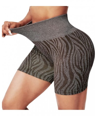 High Waist Workout Shorts for Women Seamless Scrunch Butt Lifting Short Gym Smile Contour Cycling Biker Shorts G-zebra Brown ...