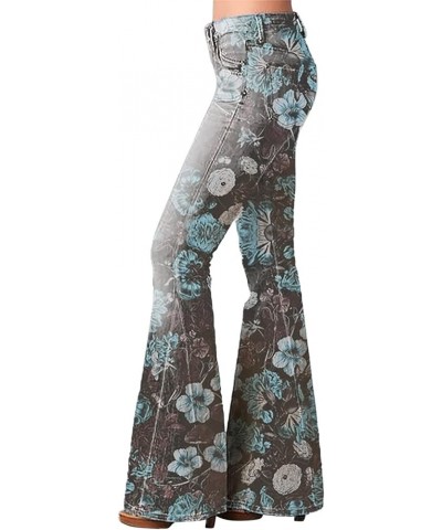 Wide Leg Jeans Woman Women Fashion Tights High Waist Floral Pattern Print Flared Trousers Pants for Women Size 20 Blue $15.96...