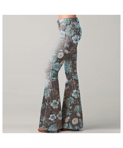 Wide Leg Jeans Woman Women Fashion Tights High Waist Floral Pattern Print Flared Trousers Pants for Women Size 20 Blue $15.96...