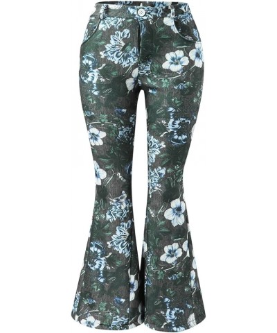 Wide Leg Jeans Woman Women Fashion Tights High Waist Floral Pattern Print Flared Trousers Pants for Women Size 20 Blue $15.96...