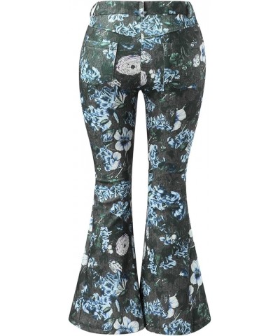 Wide Leg Jeans Woman Women Fashion Tights High Waist Floral Pattern Print Flared Trousers Pants for Women Size 20 Blue $15.96...