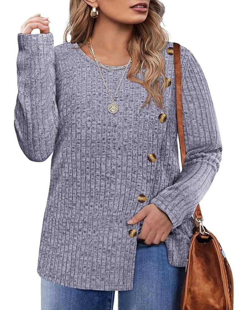 Womens Plus Size Tops Long Sleeve Shirts Round/V Neck Tunics Solid Casual Lightweight Pullover Sweaters Fall XL-5XL 7-solid B...