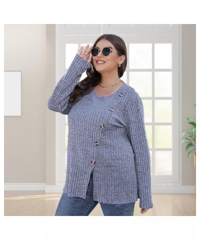 Womens Plus Size Tops Long Sleeve Shirts Round/V Neck Tunics Solid Casual Lightweight Pullover Sweaters Fall XL-5XL 7-solid B...