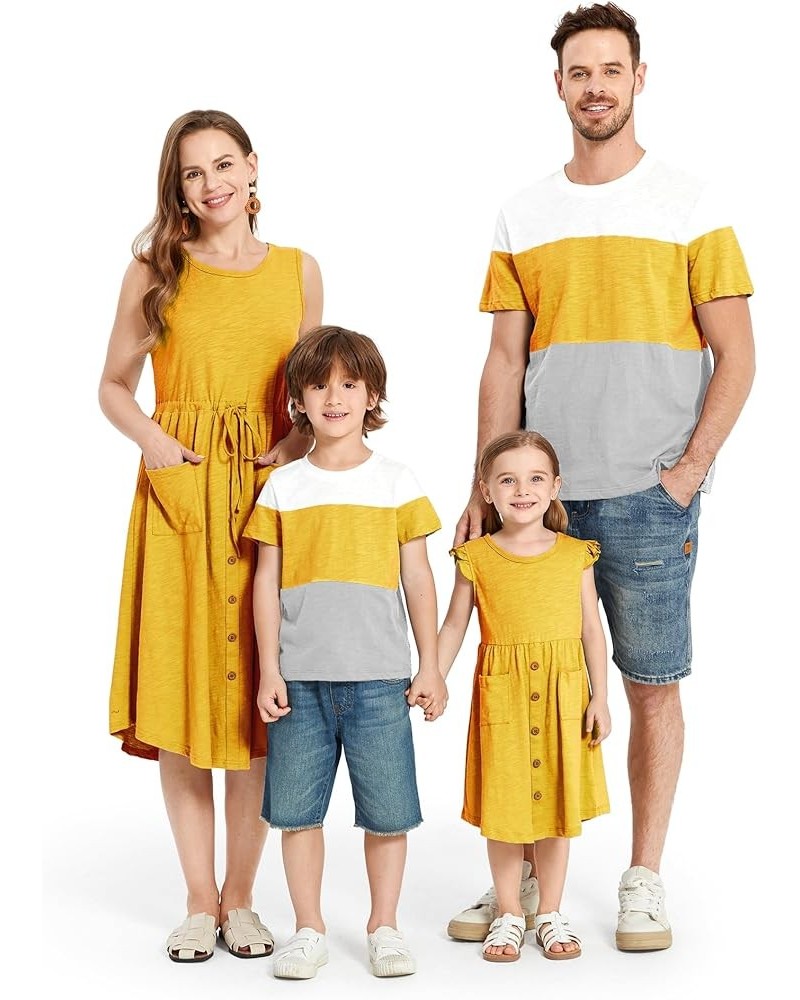 Family Matching Outfits Mother Daughter Floral Print Sleeveless Tank Maxi Dresses and Short-Sleeve T-Shirts Set Girl Golden Y...