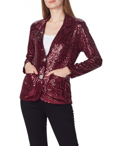 Women's Evening Sparkle Sequins Open Front Long Sleeve Blazer Jacket Red $24.29 Blazers