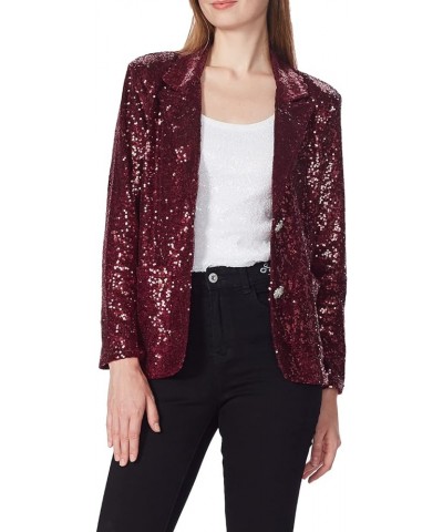 Women's Evening Sparkle Sequins Open Front Long Sleeve Blazer Jacket Red $24.29 Blazers