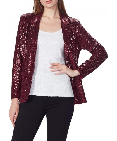 Women's Evening Sparkle Sequins Open Front Long Sleeve Blazer Jacket Red $24.29 Blazers