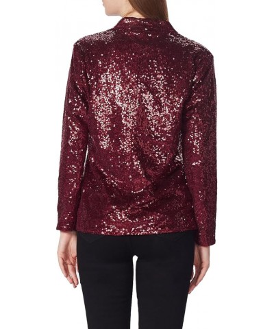 Women's Evening Sparkle Sequins Open Front Long Sleeve Blazer Jacket Red $24.29 Blazers