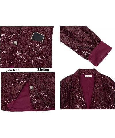 Women's Evening Sparkle Sequins Open Front Long Sleeve Blazer Jacket Red $24.29 Blazers