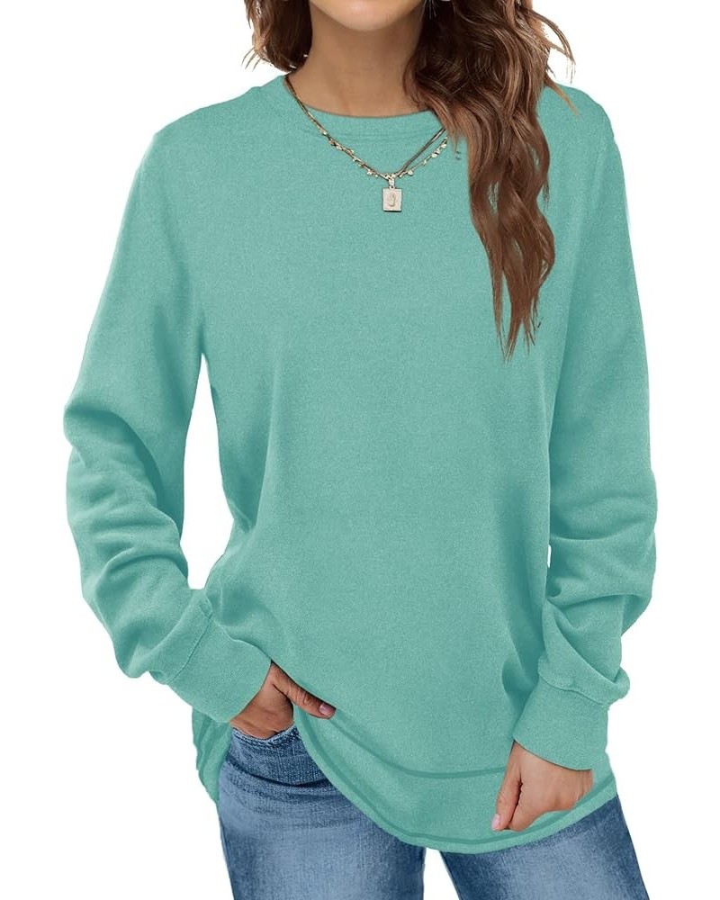 Sweatshirts for Women Crewneck Long Sleeve Shirts Tunic Tops for Leggings 1-darkturquoise $15.30 Hoodies & Sweatshirts