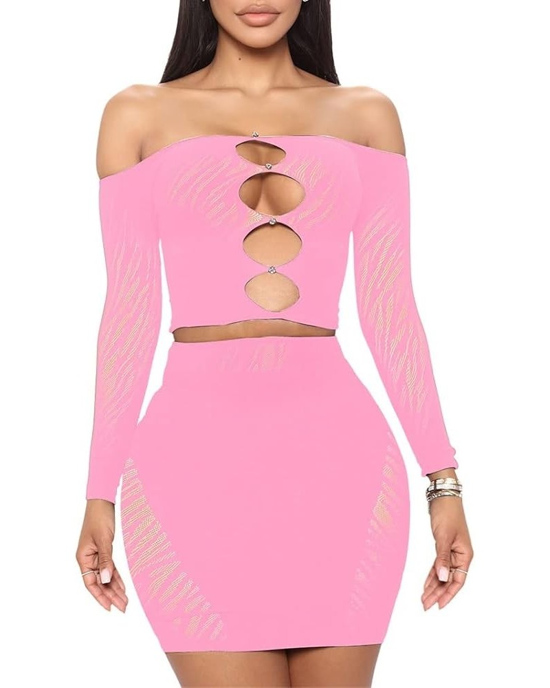 Sexy Off Shoulder Jumpsuit for Women Summer Sheer Mesh Bodycon Leopard Long Sleeve Rompers Party Club Streetwear X Pink Mesh ...