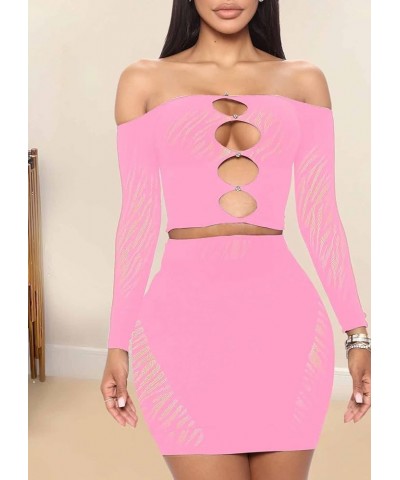 Sexy Off Shoulder Jumpsuit for Women Summer Sheer Mesh Bodycon Leopard Long Sleeve Rompers Party Club Streetwear X Pink Mesh ...