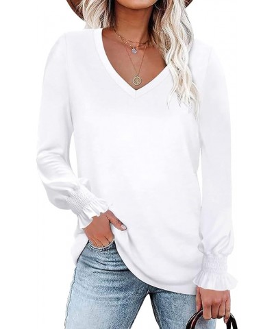 Women Summer Tops V-Neck T-Shirts Womens Tops Dressy Casual Puff Long-Sleeve Tops Tunic Tops Blouse White1 $10.99 T-Shirts