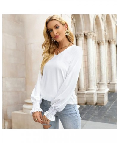 Women Summer Tops V-Neck T-Shirts Womens Tops Dressy Casual Puff Long-Sleeve Tops Tunic Tops Blouse White1 $10.99 T-Shirts