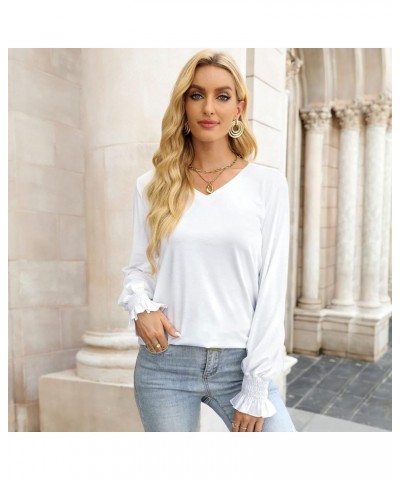 Women Summer Tops V-Neck T-Shirts Womens Tops Dressy Casual Puff Long-Sleeve Tops Tunic Tops Blouse White1 $10.99 T-Shirts