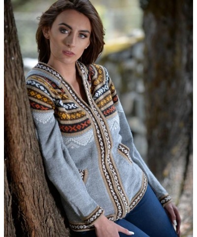 Genuine Alpaca Cardigan Sweater for Women Winter Autumn Sweaters Lightweight Brown $30.80 Sweaters