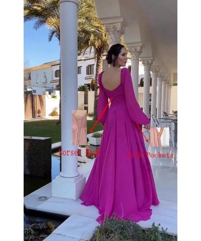 Long Sleeve Bridesmaid Dress for Women A-Line Chiffon Square Neck Formal Party Gown with Pockets Purple $23.65 Dresses