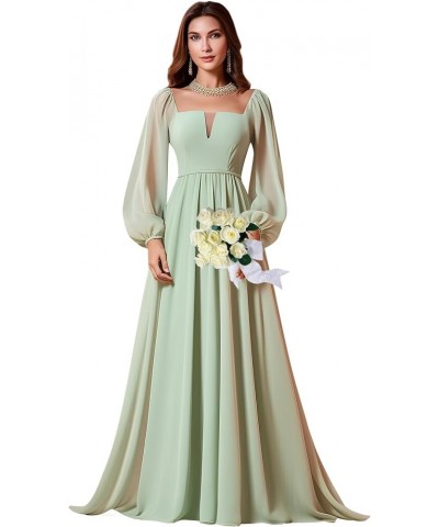 Long Sleeve Bridesmaid Dress for Women A-Line Chiffon Square Neck Formal Party Gown with Pockets Purple $23.65 Dresses