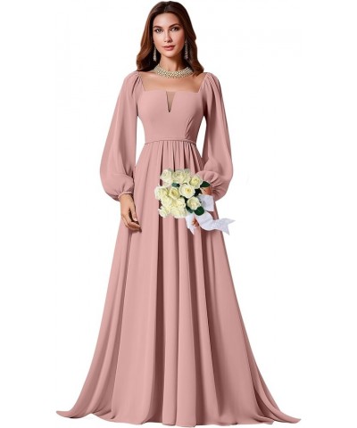 Long Sleeve Bridesmaid Dress for Women A-Line Chiffon Square Neck Formal Party Gown with Pockets Purple $23.65 Dresses