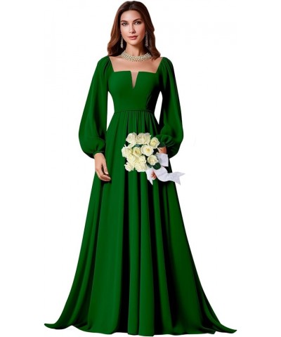 Long Sleeve Bridesmaid Dress for Women A-Line Chiffon Square Neck Formal Party Gown with Pockets Purple $23.65 Dresses