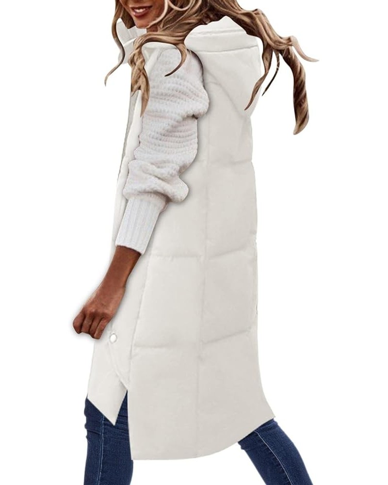 Puffy Vest Womens Winter Long Quilted Sleeveless Hooded Puffer Jacket Solid Full Zipper Padded Puffer Coat Waistcoat A1_white...