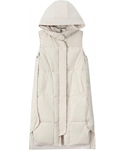 Puffy Vest Womens Winter Long Quilted Sleeveless Hooded Puffer Jacket Solid Full Zipper Padded Puffer Coat Waistcoat A1_white...