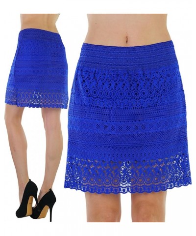 Women’s Spring and Summer Above Knee Length Lace Lined Knit Skirts Cross-over - Royal $10.23 Swimsuits