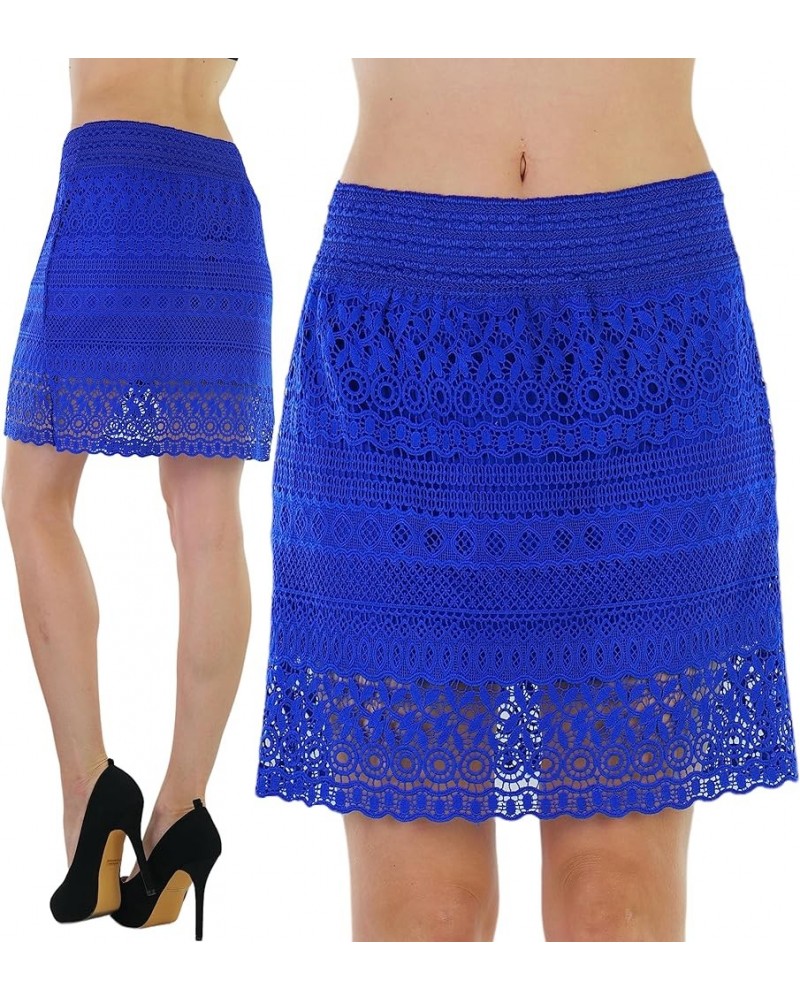 Women’s Spring and Summer Above Knee Length Lace Lined Knit Skirts Cross-over - Royal $10.23 Swimsuits