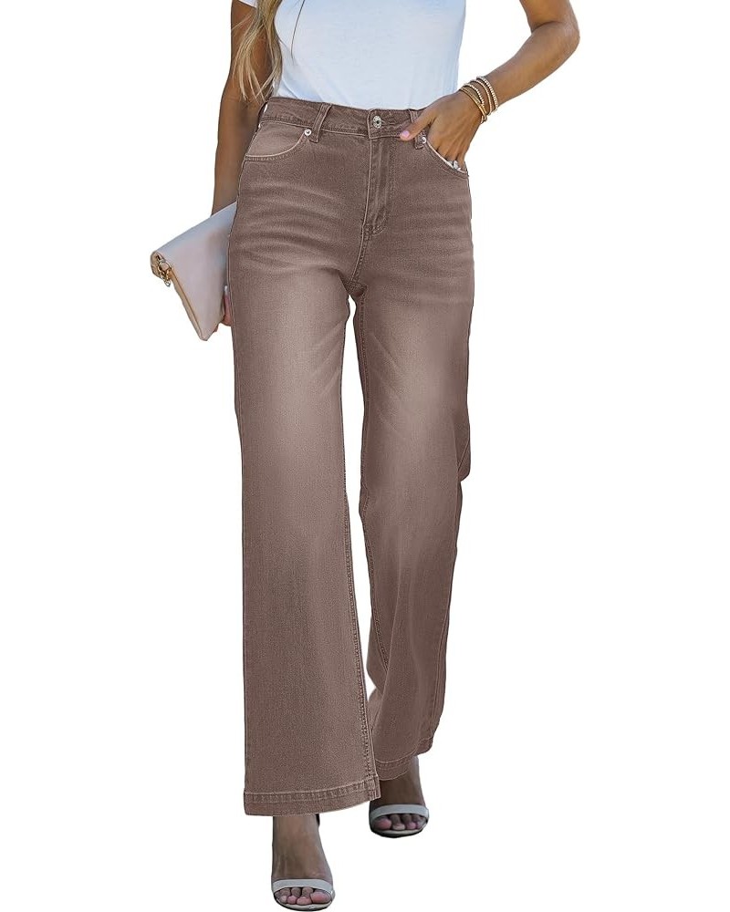 Wide Leg Jeans for Women Distressed Baggy High Waisted 90s Jeans Stretchy Denim Pants Trendy Pecan Brown $18.40 Jeans