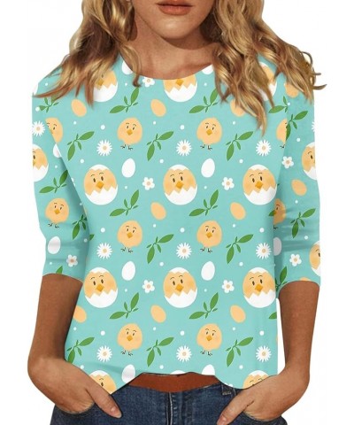 Easter Womens 3/4 Sleeve Top Cute Bunny Eggs Print Tops Crewneck Novelty Easter Graphic Funny Casual Blouses 02-mint Green $8...