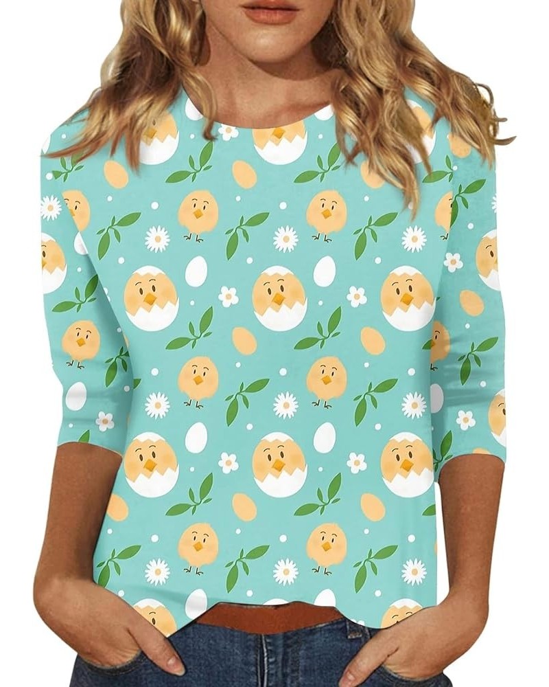 Easter Womens 3/4 Sleeve Top Cute Bunny Eggs Print Tops Crewneck Novelty Easter Graphic Funny Casual Blouses 02-mint Green $8...