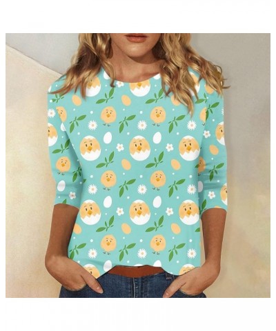 Easter Womens 3/4 Sleeve Top Cute Bunny Eggs Print Tops Crewneck Novelty Easter Graphic Funny Casual Blouses 02-mint Green $8...