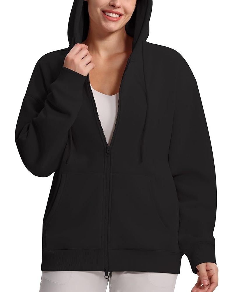 Womens Oversized Zip Up Hoodies Drawstring Workout Fleece Sweatshirts Jackets with Pockets Black $17.63 Hoodies & Sweatshirts