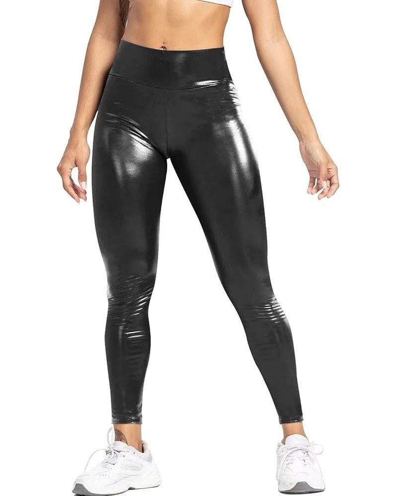 Sexy Faux Leather Leggings for Women High Waisted Butt Lifting Stretchy PU Pleather Pants A - Shinny Black $10.99 Leggings